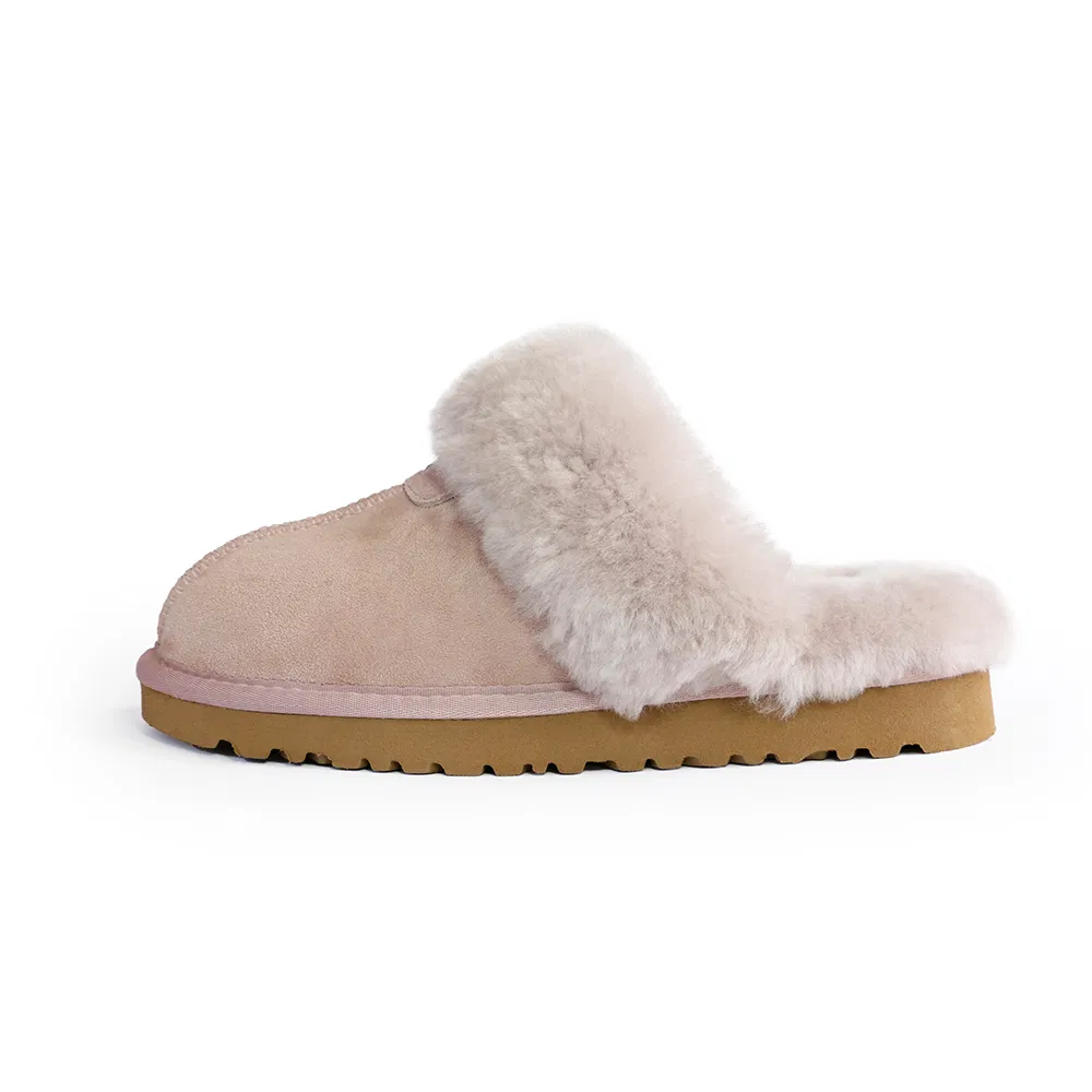 Zapatillas de casa de piel de oveja premium con suela de goma, suaves y flexibles, con cuello de piel