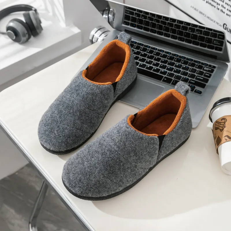 Zapatillas de algodón para hombres, otoño e invierno, con suela gruesa de felpa, zapatos interiores y exteriores