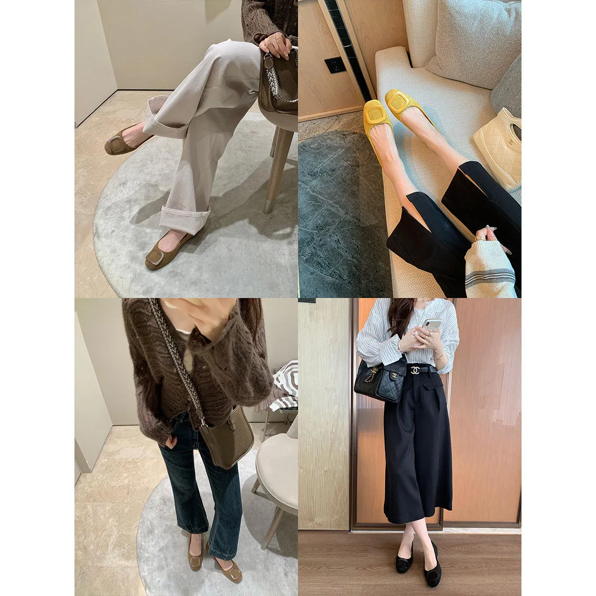 Nuevos elegantes zapatos planos de punta redonda con hebilla cuadrada, boca baja, versátiles y cómodos para la primavera y el otoño