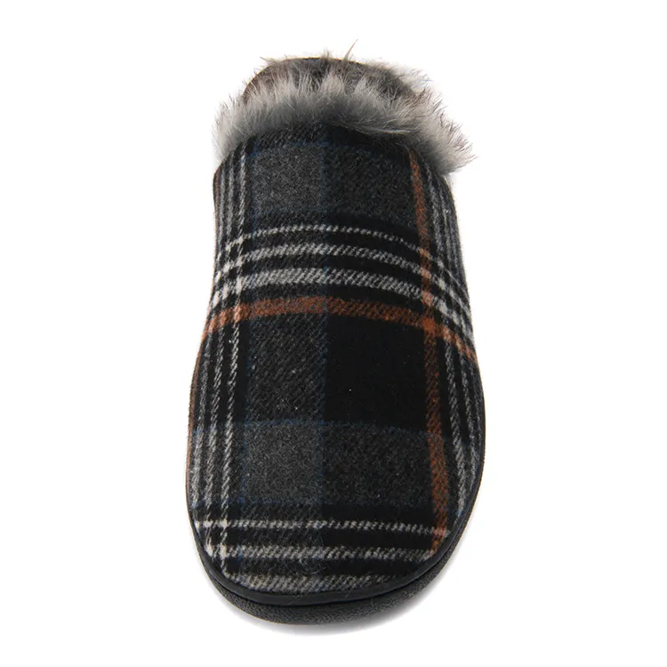 Zapatillas de casa clásicas y cómodas de cuadros de tweed, con forro esponjoso, cálidas para invierno, para hombres, ideales para uso interior y exterior