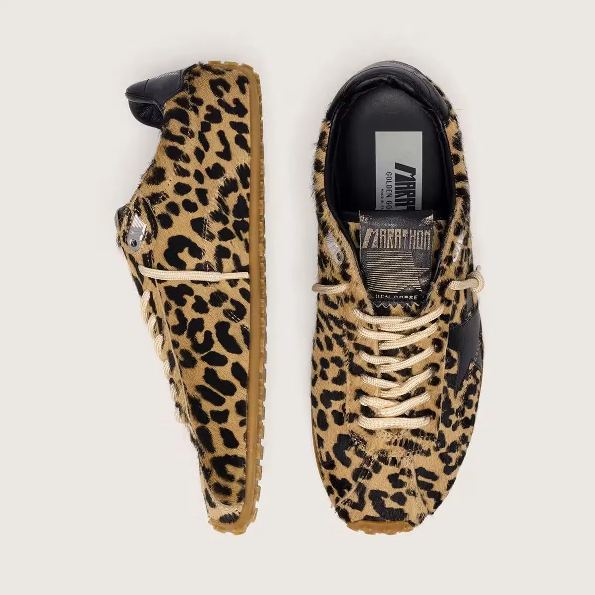 Zapatillas de plataforma doradas para mujer con parte superior de gamuza tabaco y estrella plateada, zapatillas de lona Goose para maratón Ggbd