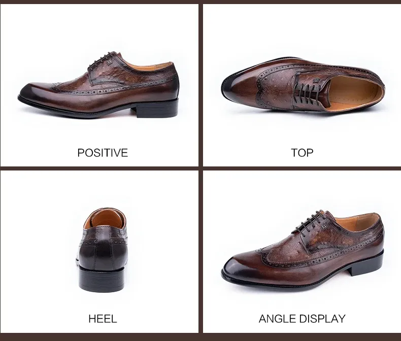 Zapatos de cuero elegantes, cuero genuino puro, hechos a mano, formales, clásicos, zapatos de vestir para hombre