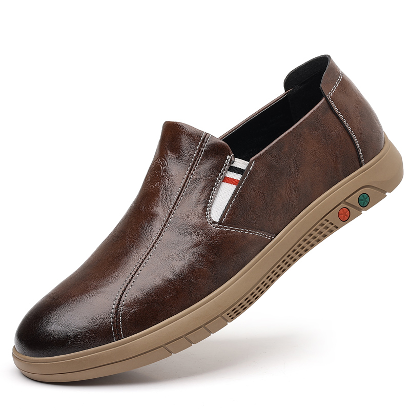 Mocasines de cuero sintético para hombres, zapatos de suela de goma, sin cordones