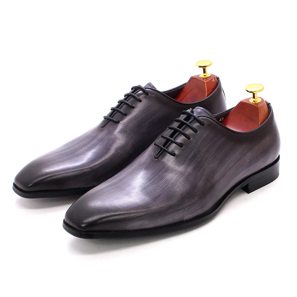 Zapatos de cuero genuino de Oxford, zapatos de vestir de punta para hombres