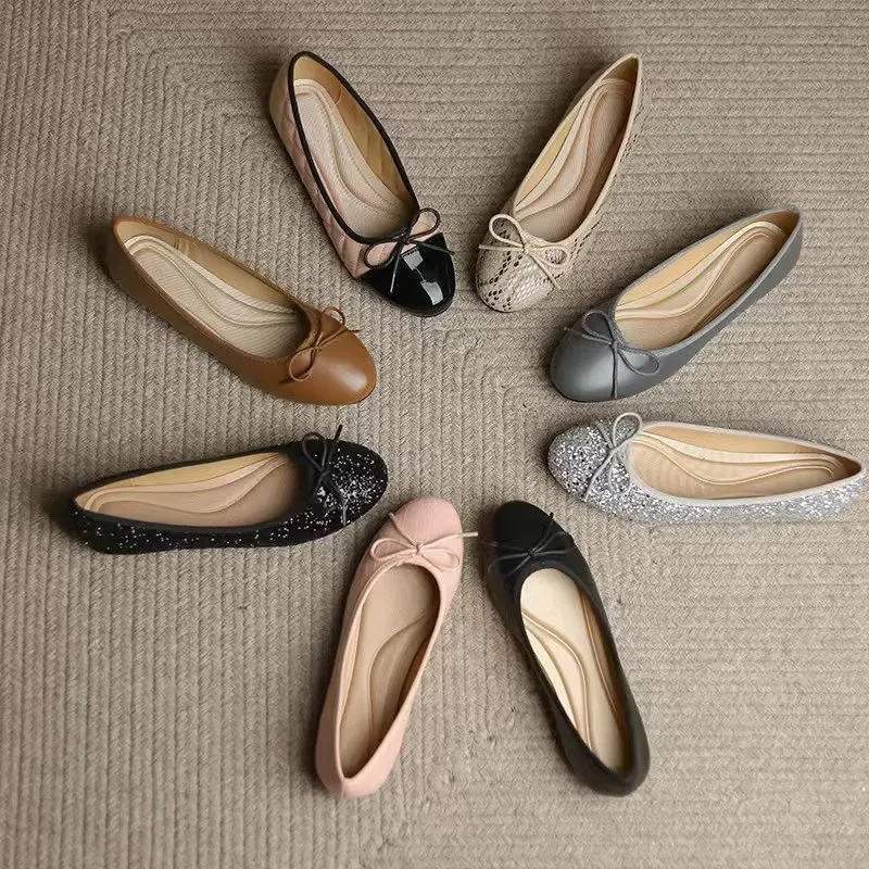 Zapatos planos de moda con lazo de lentejuelas