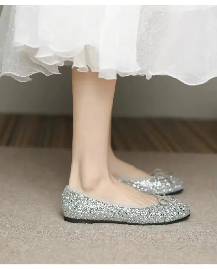 Zapatos planos de moda con lazo de lentejuelas