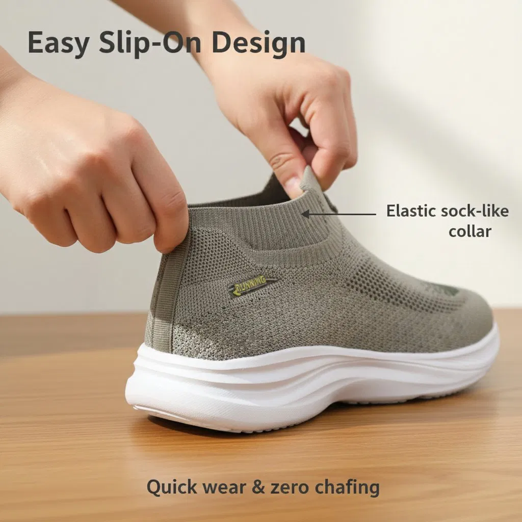 Zapatilla casual ligera de punto transpirable con suela gruesa y acolchada, zapato de moda al por mayor