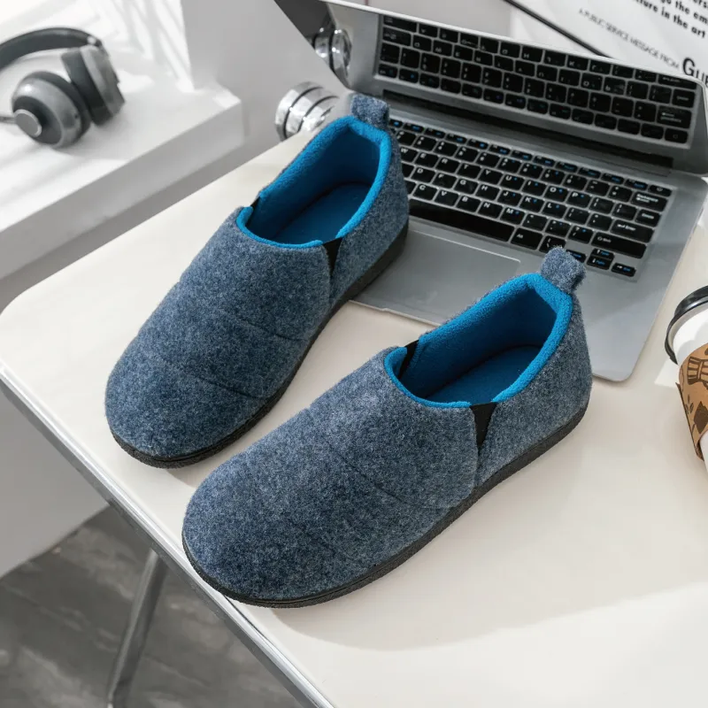 Zapatillas de algodón para hombres, otoño e invierno, con suela gruesa de felpa, zapatos interiores y exteriores