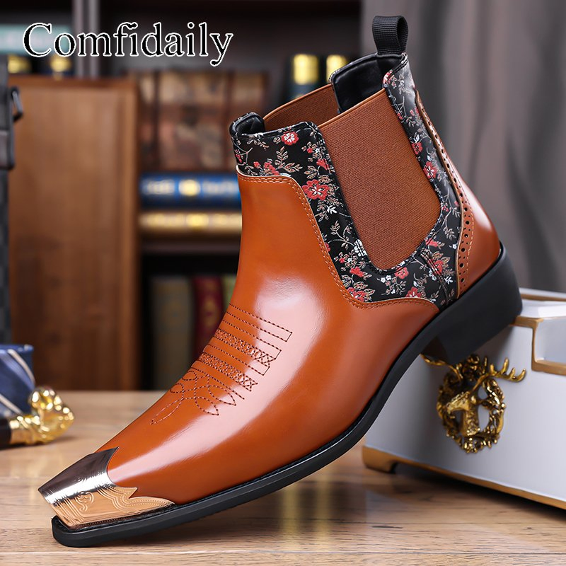 Botas cortas de cuero de alta calidad para hombres, zapatos de cuero de moda para exteriores