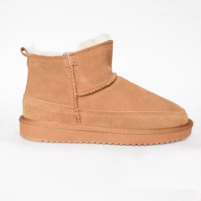 Mejor Vendedor Botas de Nieve Suela Gruesa Hogar Peludo Slip on Lana Real Fábrica Suave Cómodo Cálido Piel de Oveja Interior Superior de Terciopelo Zapatos