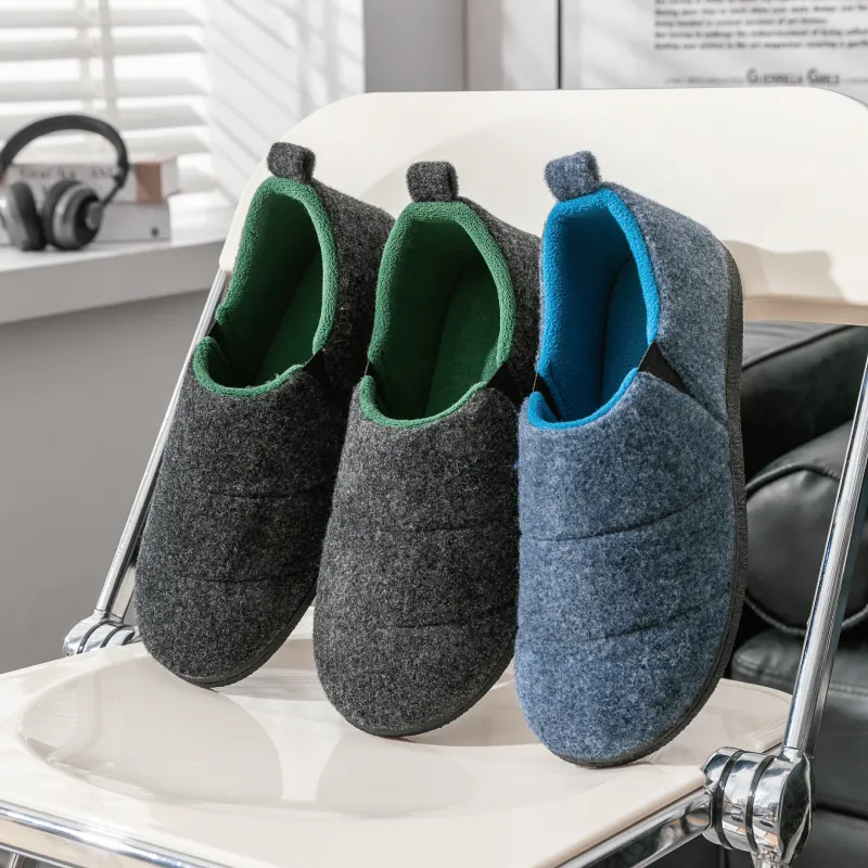 Zapatillas de algodón para hombres, otoño e invierno, con suela gruesa de felpa, zapatos interiores y exteriores