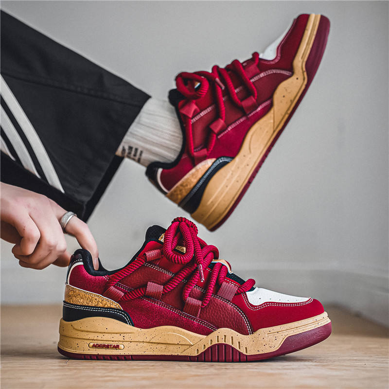 Zapatillas casuales de moda para hombres, color rojo vino, zapatos de plataforma de diseño exclusivo, zapatos de malla