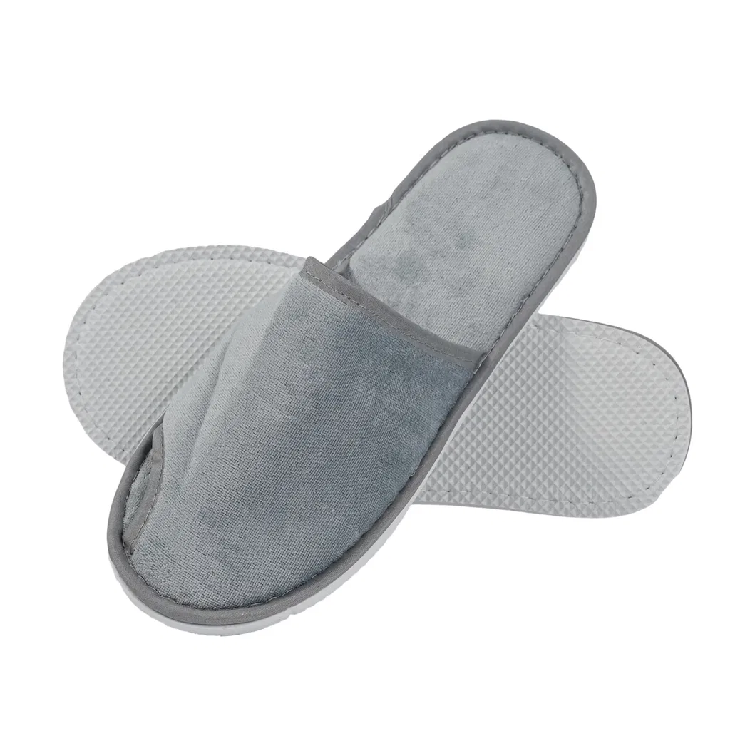 Zapatillas de hotel de terciopelo imitación con tela de waffle, combinación elegante