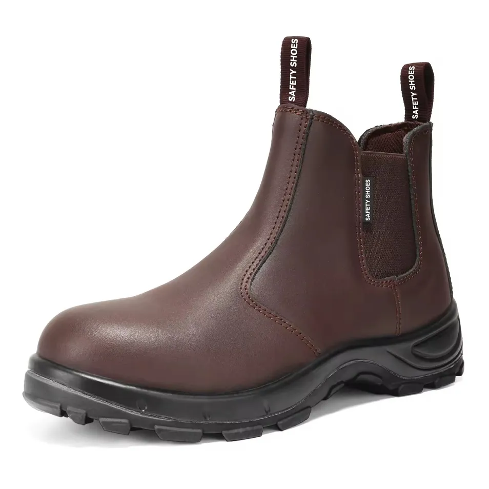 Botas de seguridad de cuero Chelsea para hombres con punta de acero