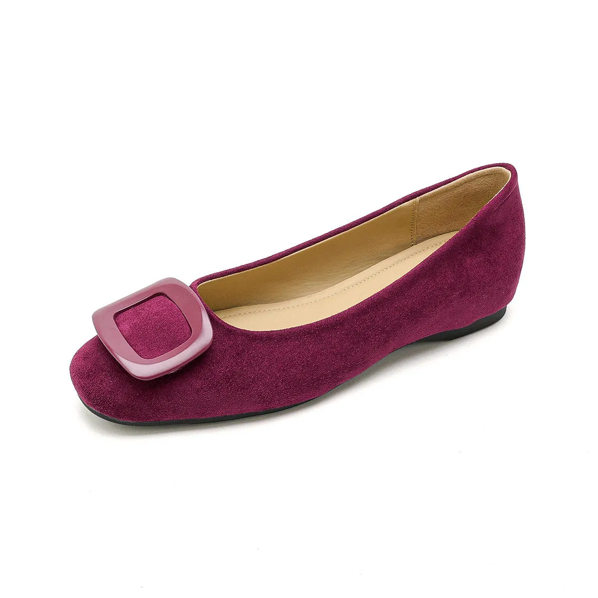 Nuevos elegantes zapatos planos de punta redonda con hebilla cuadrada, boca baja, versátiles y cómodos para la primavera y el otoño