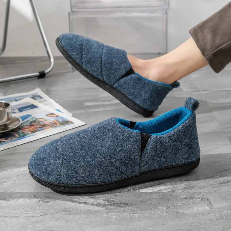 Zapatillas de algodón para hombres, otoño e invierno, con suela gruesa de felpa, zapatos interiores y exteriores