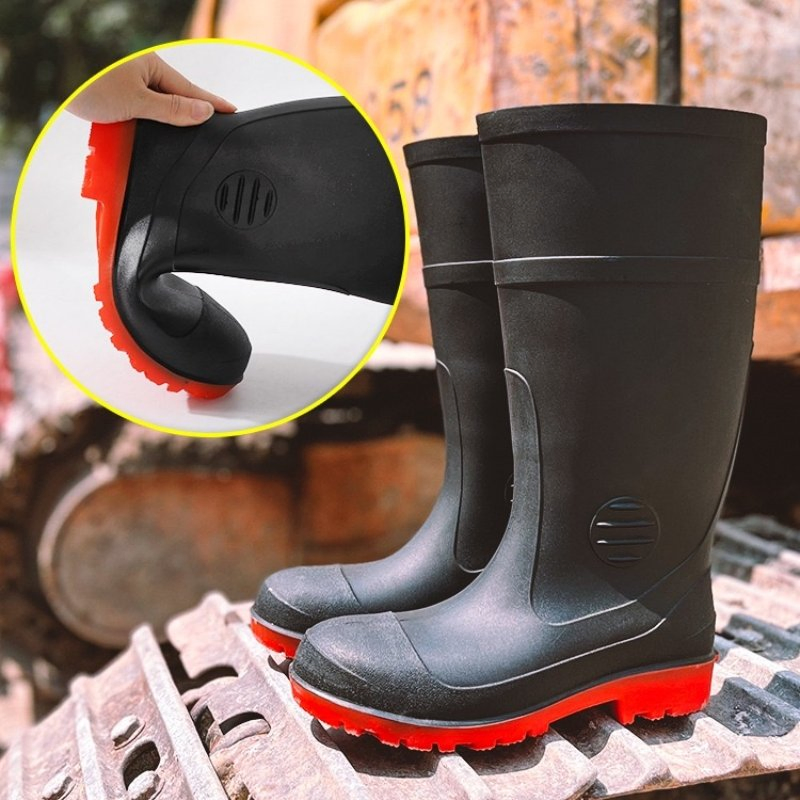 Zapatos de trabajo para hombres con punta de acero de goma, a prueba de perforaciones, impermeables, antideslizantes, para exteriores, resistentes a ácidos y álcalis, calzado industrial de seguridad