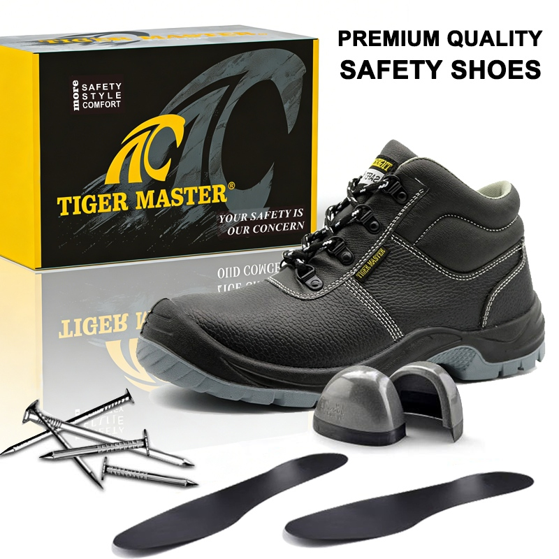 CE S3 Zapatos de seguridad de cuero negro antideslizante, a prueba de perforaciones, con punta de acero y antiestáticos para hombres industriales