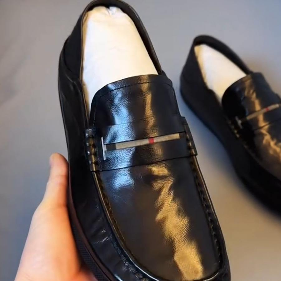 Zapatos Bean Slip-on de Bajo Topo Cómodos de Boca Baja para Hombre, Calzado Plano de Cuatro Estaciones con Tacón Bajo, Estilo de Cuero de Dos Capas a Cuadros
