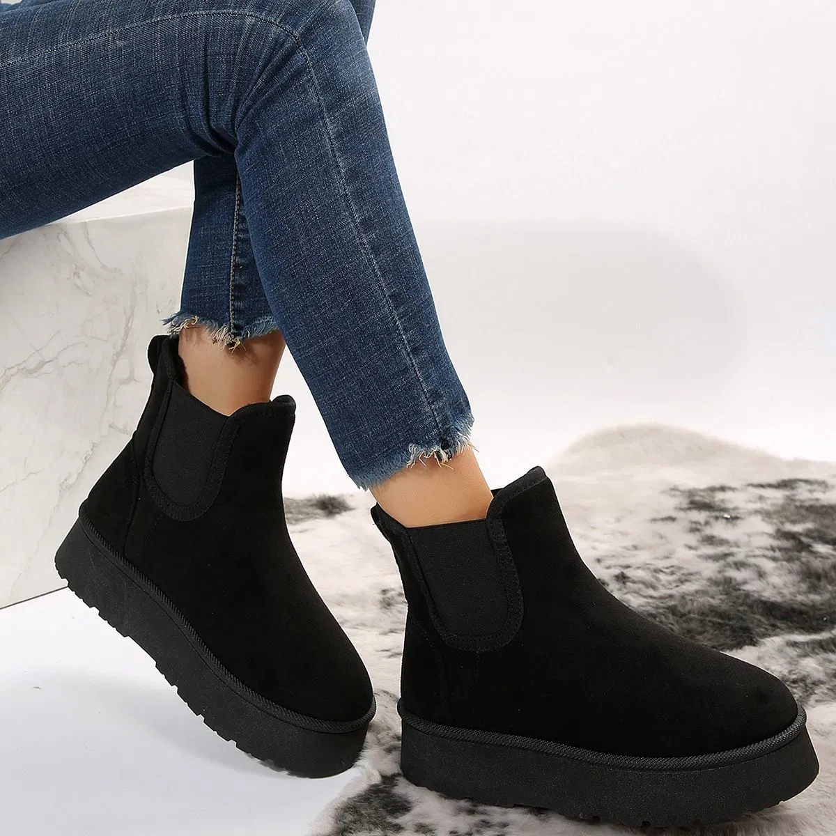Botas de invierno para mujeres diseñadoras cerca de mí con plataforma elástica y forro de piel de peluche - Botines Martin para hombres y mujeres tamaños 36-41