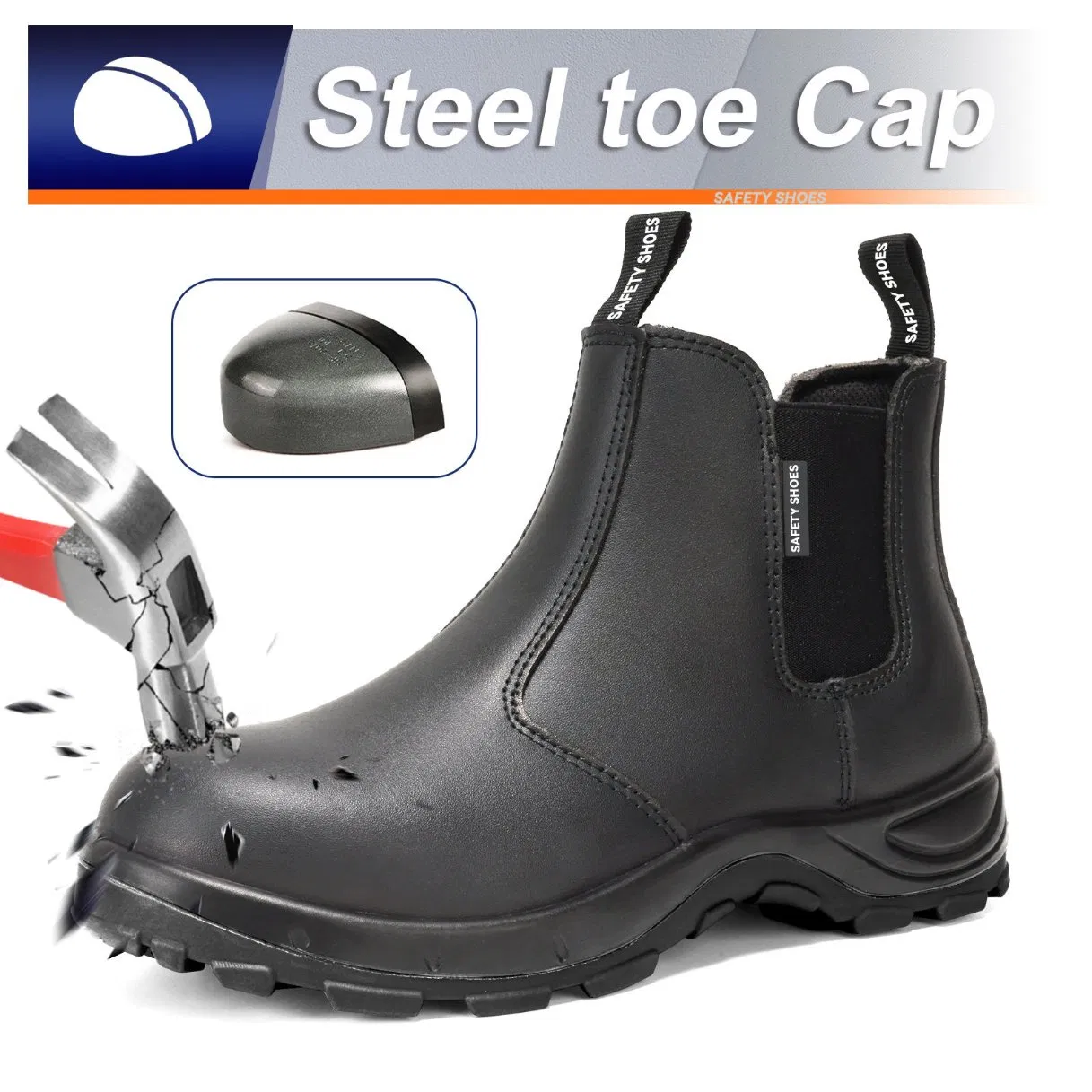 Botas de seguridad de cuero Chelsea para hombres con punta de acero