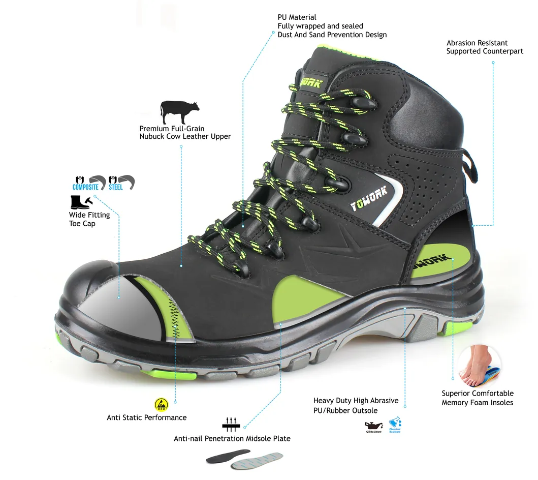 Zapatos de seguridad para hombres de construcción cómodos con protección para los dedos