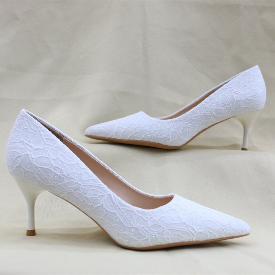 Zapato de mujer de diseñador con tacón alto de aguja de encaje floral para fiesta de boda