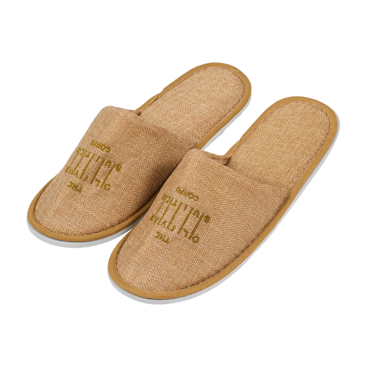 Zapatillas de hotel de terciopelo imitación con tela de waffle, combinación elegante