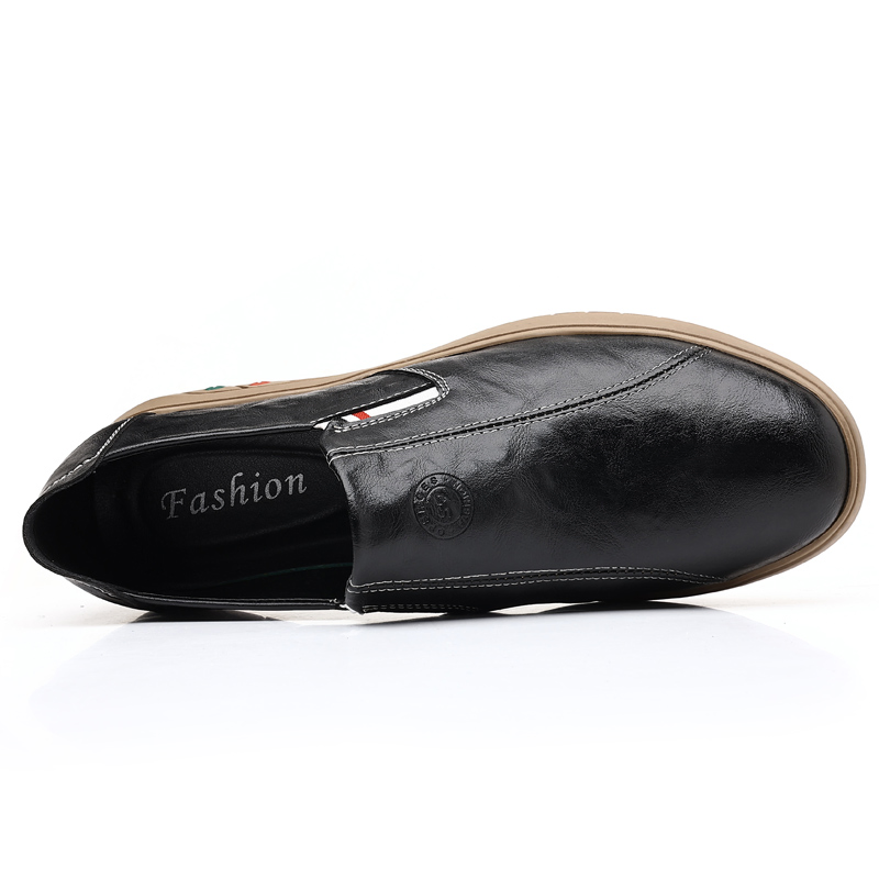 Mocasines de cuero sintético para hombres, zapatos de suela de goma, sin cordones