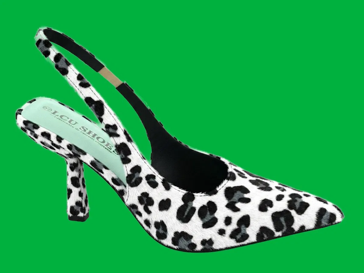 Zapatos de mujer cómodos de moda para el día a día, con punta afilada y tacón tipo slingback de leopardo chic