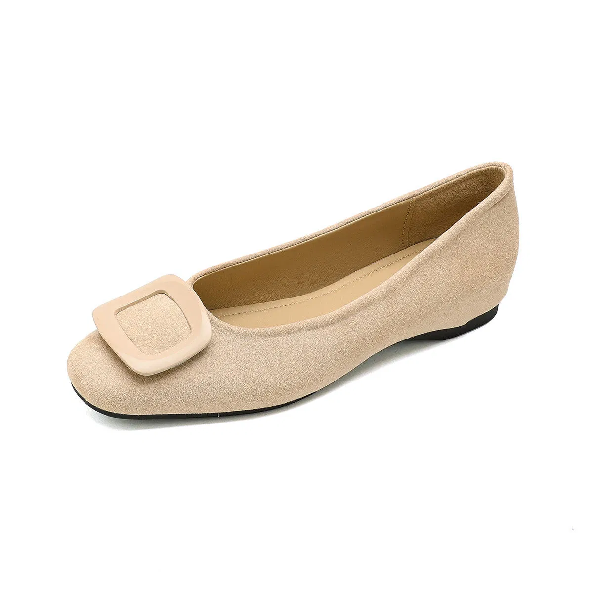Nuevos elegantes zapatos planos de punta redonda con hebilla cuadrada, boca baja, versátiles y cómodos para la primavera y el otoño