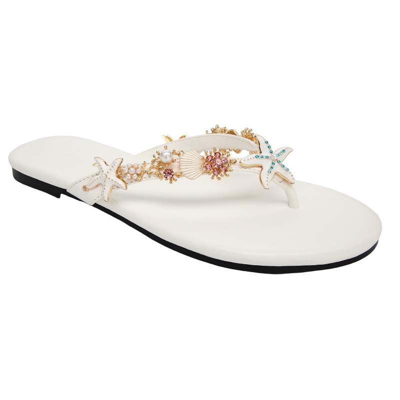Chanclas de mujer con detalles de estrella de mar, conchas y rhinestones