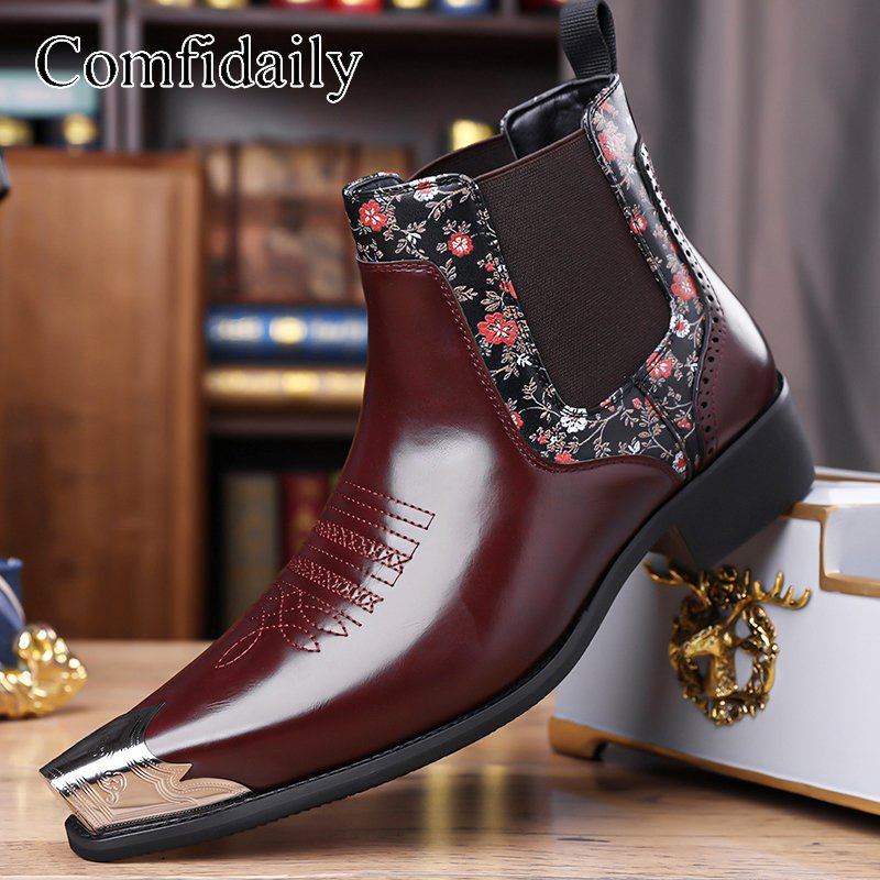 Botas cortas de cuero de alta calidad para hombres, zapatos de cuero de moda para exteriores