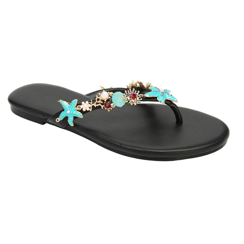 Chanclas de mujer con detalles de estrella de mar, conchas y rhinestones