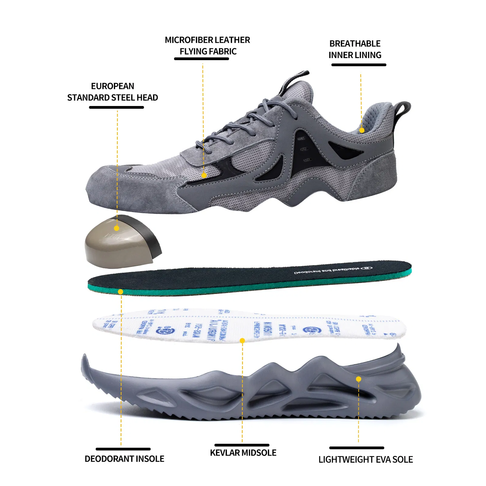 Zapatos de seguridad ligeros con punta de acero anti-perforación para hombres