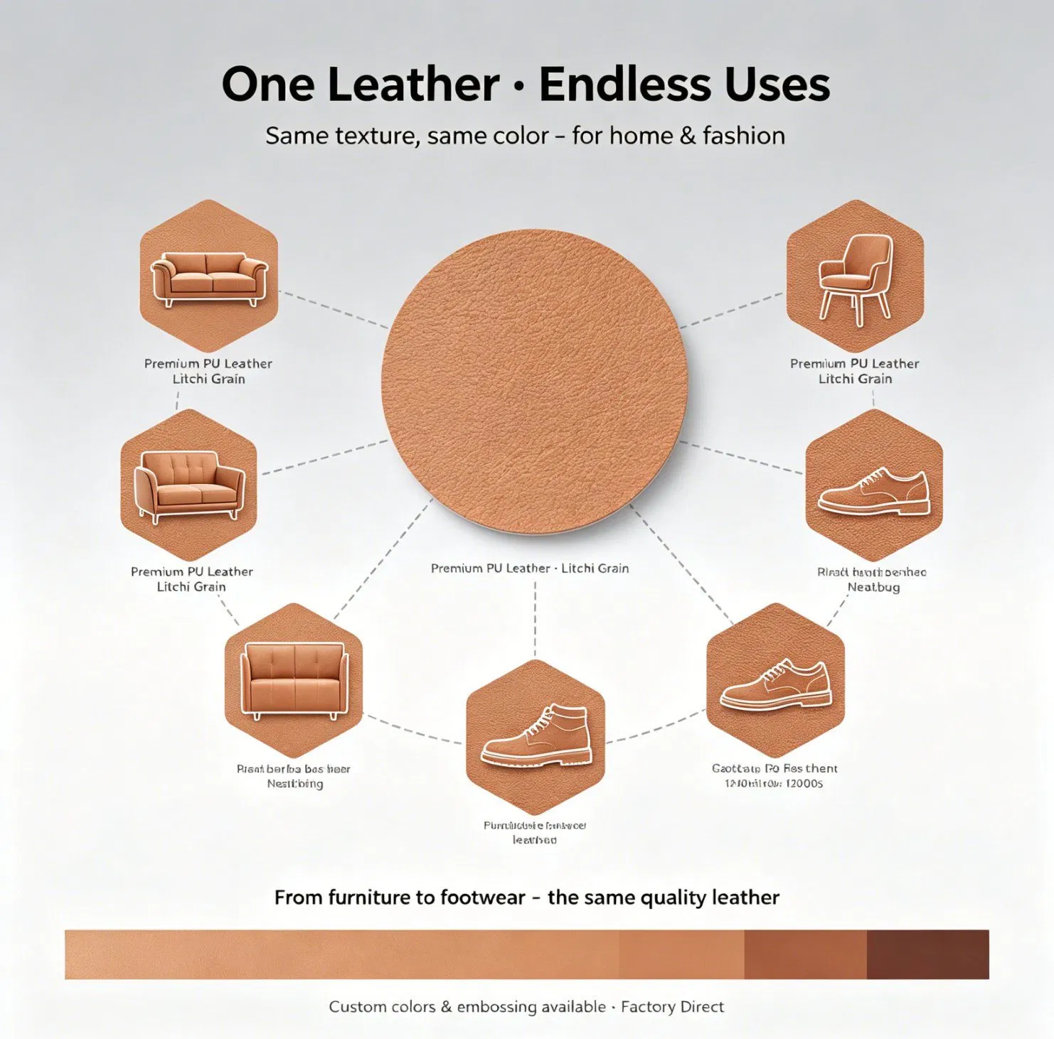 Muestra gratuita de tela de cuero sintético ecológico de material artificial, hecho en China para sillas, zapatos, bolsos, asientos de coche y tapicería