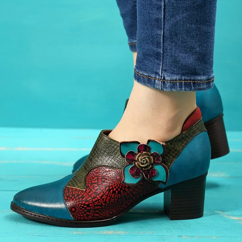 Zapatos de vestir con cremallera para mujer de flores de moda y suela gruesa