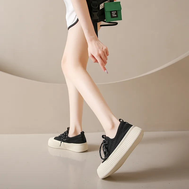 Llegada Nueva de Verano Zapatos de Lona para Mujeres con Suela Gruesa, Cordones, para Uso Casual y Deportivo, Moda y Tendencia, Zapatos Blancos Fa-M16