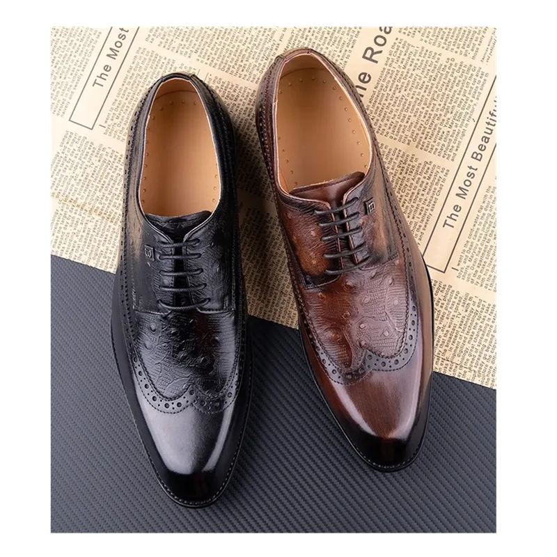 Zapatos de cuero elegantes, cuero genuino puro, hechos a mano, formales, clásicos, zapatos de vestir para hombre