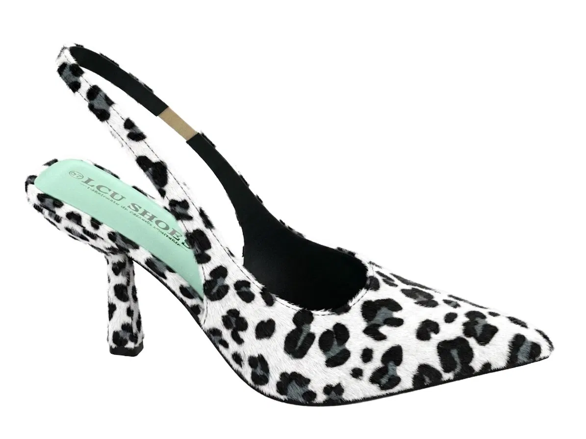 Zapatos de mujer cómodos de moda para el día a día, con punta afilada y tacón tipo slingback de leopardo chic