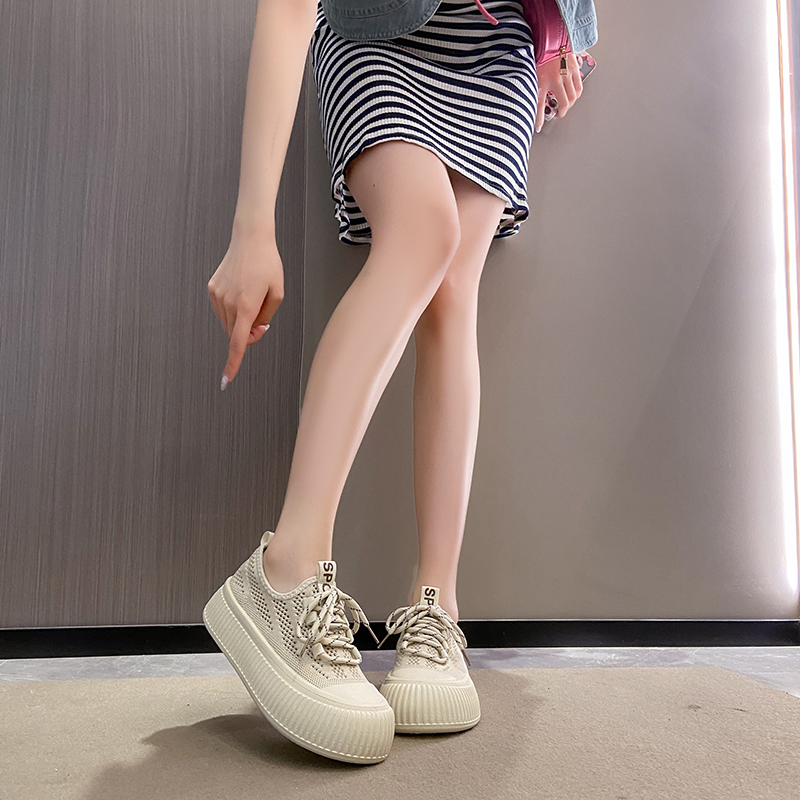 Llegada Nueva de Verano Zapatos de Lona para Mujeres con Suela Gruesa, Cordones, para Uso Casual y Deportivo, Moda y Tendencia, Zapatos Blancos Fa-M16