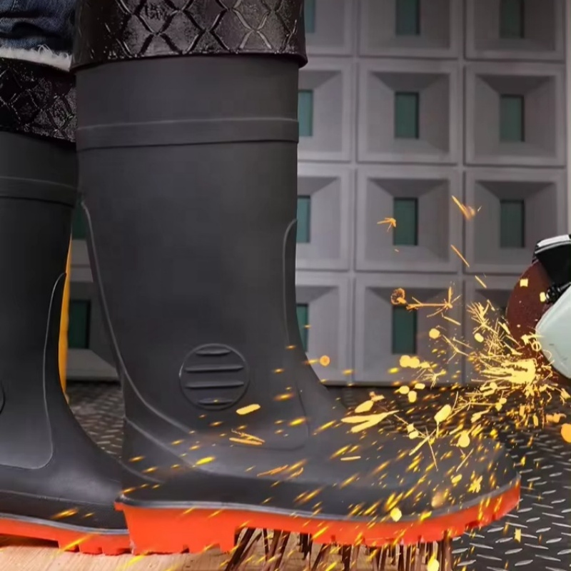 Zapatos de trabajo para hombres con punta de acero de goma, a prueba de perforaciones, impermeables, antideslizantes, para exteriores, resistentes a ácidos y álcalis, calzado industrial de seguridad