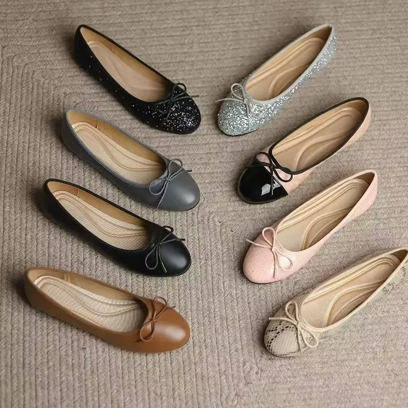 Zapatos planos de moda con lazo de lentejuelas