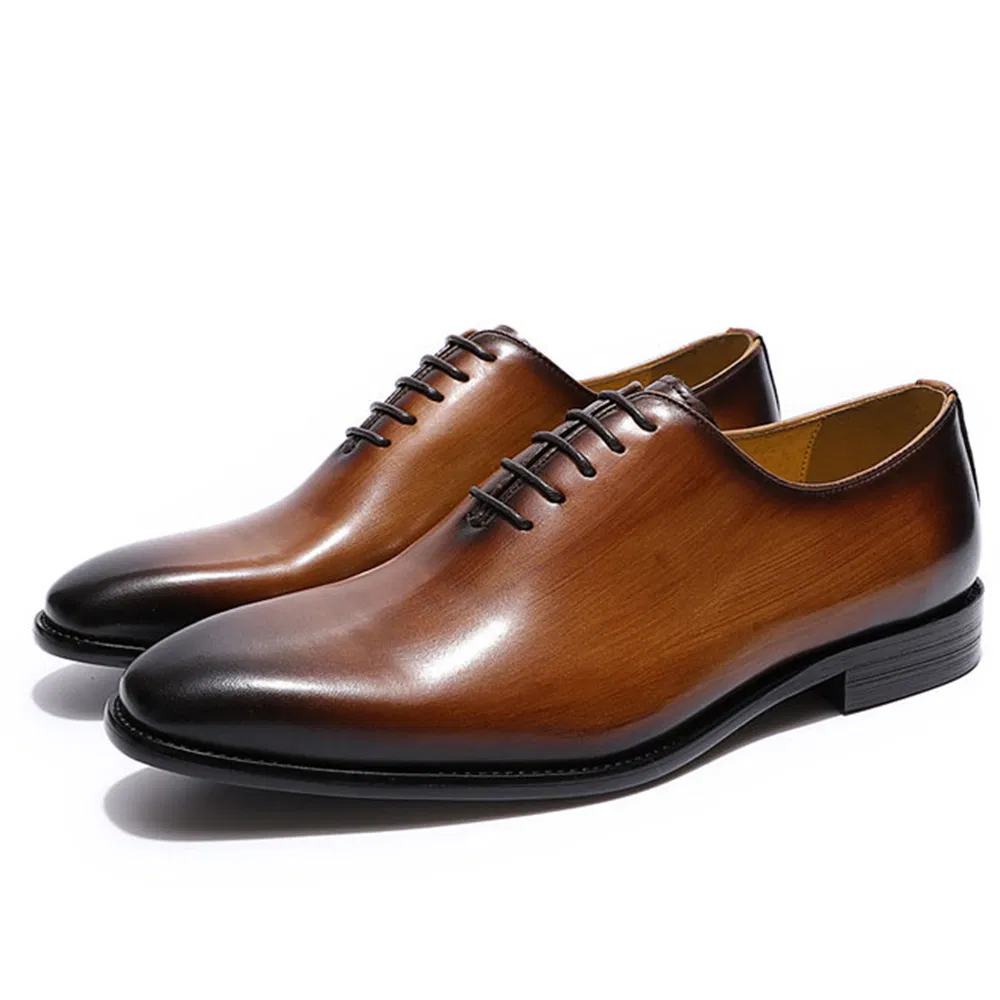 Zapatos de cuero genuino de Oxford, zapatos de vestir de punta para hombres