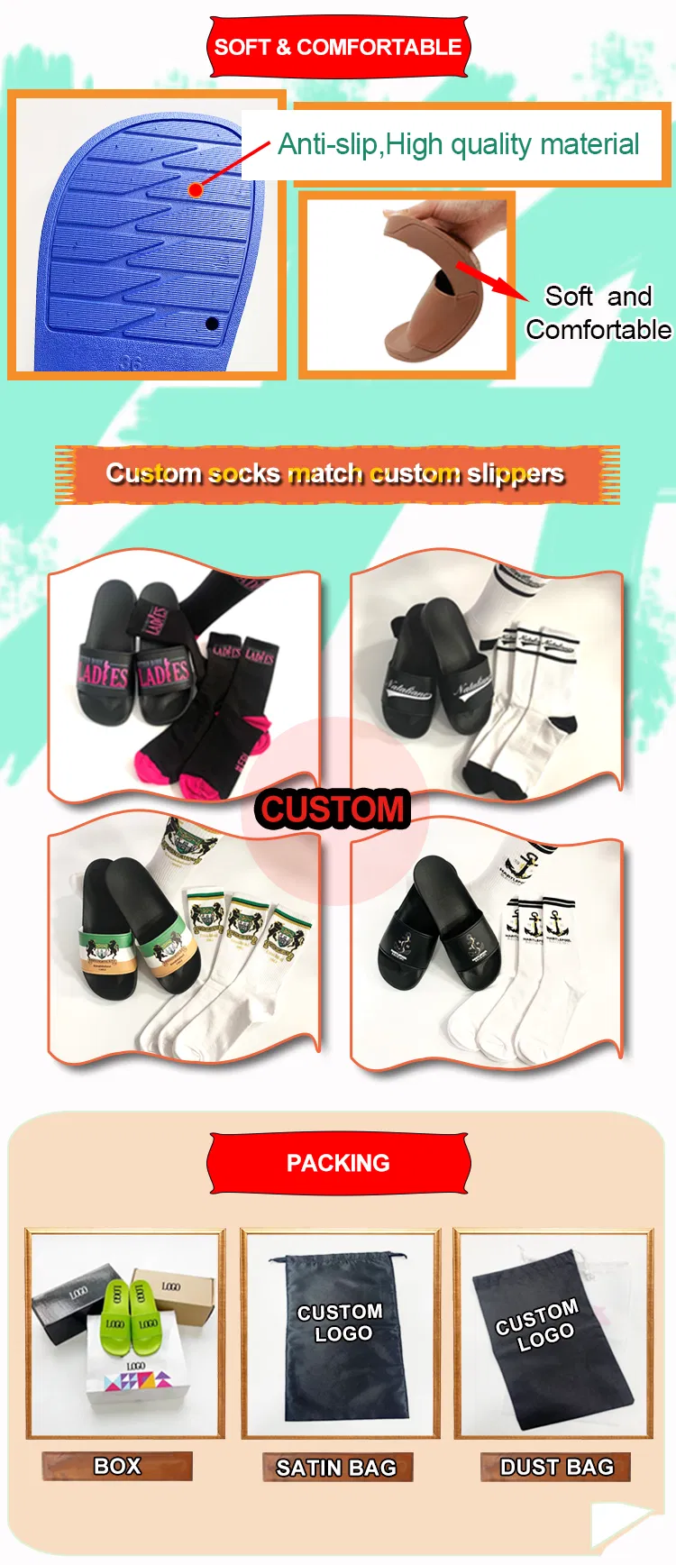 Precio de fábrica, alta calidad, venta al por mayor de pantuflas personalizadas con logo