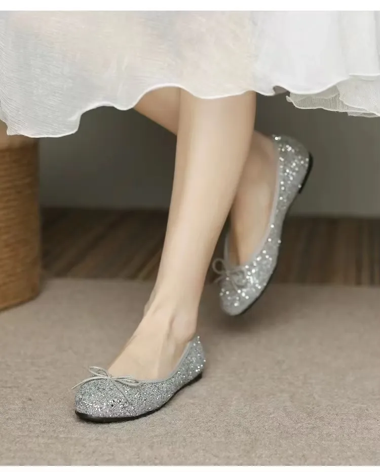 Zapatos planos de moda con lazo de lentejuelas