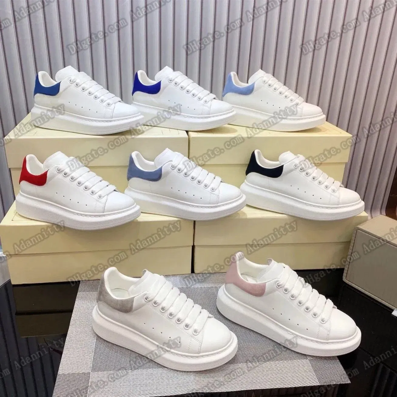 Zapatos deportivos casuales para hombres y mujeres, parte superior de cuero Mcq, con cordones, blanco, negro, azul, verde, color arcoíris, zapatos cómodos para caminar, para uso diario y al aire libre