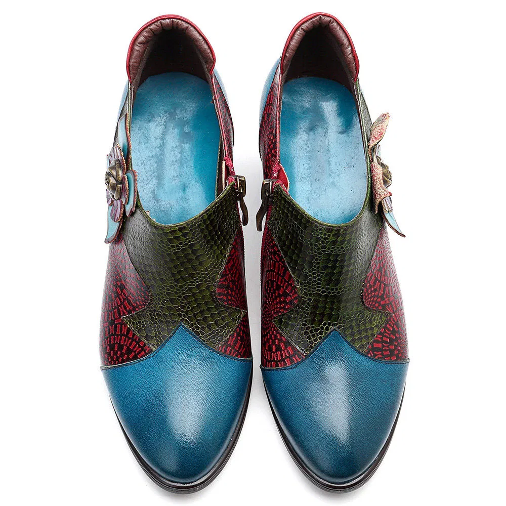 Zapatos de vestir con cremallera para mujer de flores de moda y suela gruesa