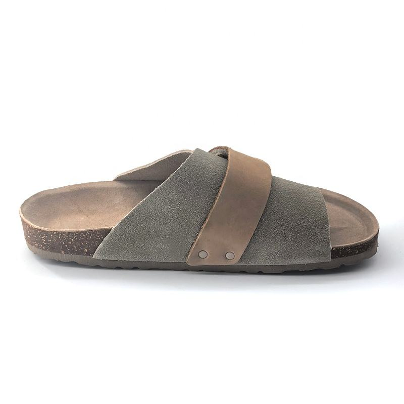 Zapatillas de corcho unisex para playa, abiertas en la parte delantera, con parte superior de cuero y plataforma, zapatos de sandalias para hombre