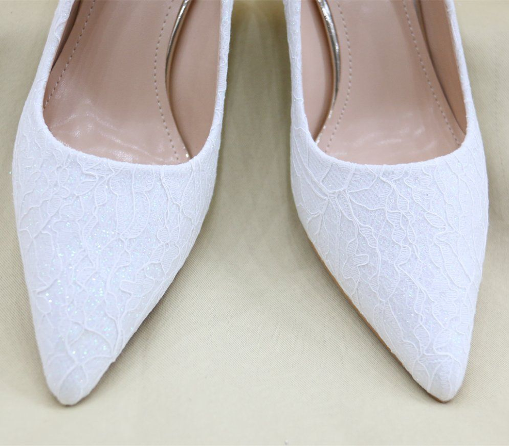Zapato de mujer de diseñador con tacón alto de aguja de encaje floral para fiesta de boda